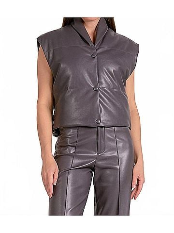 Elan Faux Leather Vest in Charcoal (view 2)