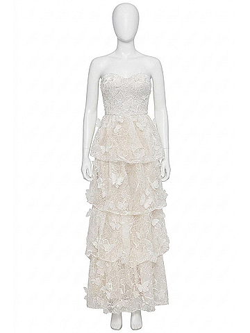 Dress the Population 3d Butterfly Strapless Tiered Gown in White (view 1)
