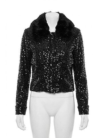 Dolce Cabo Trimmed Sequin Jacket in Black (view 1)