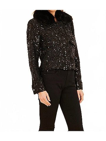 Dolce Cabo Trimmed Sequin Jacket in Black (view 2)