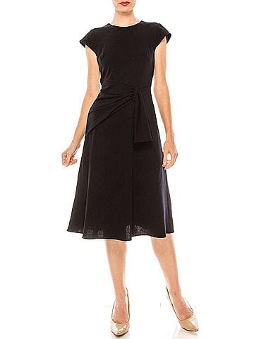 Donna Morgan Cap Sleeve A-Line Midi Dress in Marine Navy (view 2)