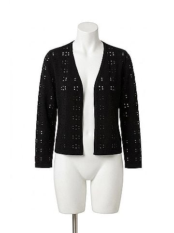 Habitat Eyelet Blooms Open Front Jacket in Black (view 1)