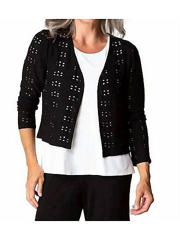 Habitat Eyelet Blooms Open Front Jacket in Black (view 2)