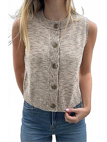 Central Park West Dylan Spacedye Button Up Vest in Beige (view 2)