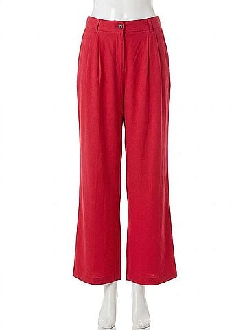 Skies Are Blue Women's Stella Linen Wide Leg Trouser in Cherry (view 1)