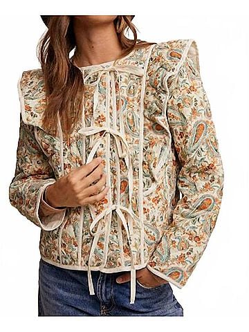 Listicle Solana Paisley Quilted Jacket in Cream (view 2)