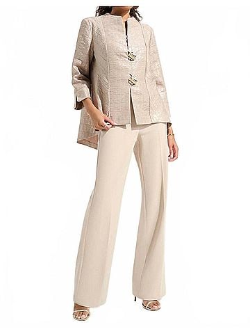 Joseph Ribkoff Textured 3/4 Sleeve Trapeze Jacket in Sand (view 2)