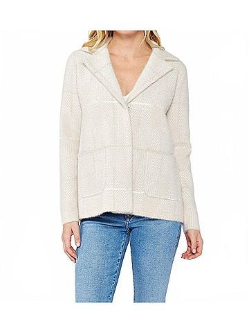 Lovestitch Plaid Sweater Blazer With Hidden Snaps in Cream (view 2)