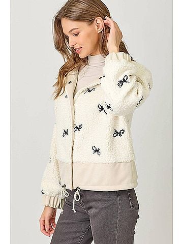 Mystree Bow Embroidered Jacket in Ivory (view 2)
