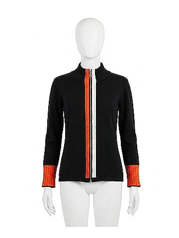 French Kyss Braided Zip Jacket in Black/Coral (view 1)