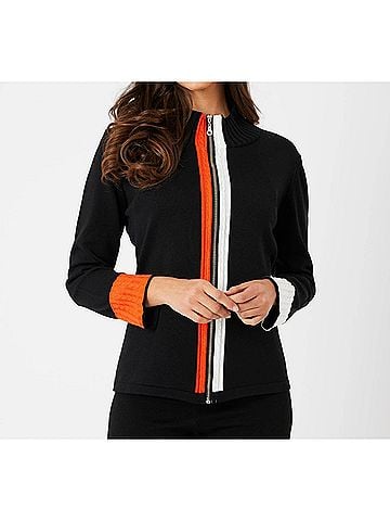 French Kyss Braided Zip Jacket in Black/Coral (view 2)