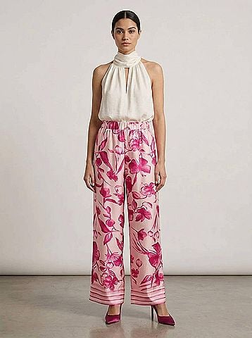 Glam Wide Leg Pull On Pants in Fuchsia (view 2)
