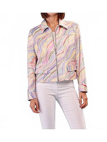 Insight Lakelyn Liquid Pastel Mix Metallic Vegan Leather Zip Up Jacket in Multi (view 2)