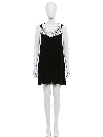 Velzera Crochet Fringe Mini Dress in Black (view 1)