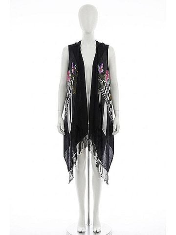 Angel Checkerboard Floral Long Vest in Black Multi (view 1)
