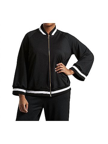 Always For Me Plus Size Hudson Bomber Jacket in Black (view 2)
