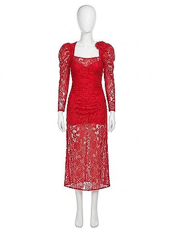 For Love & Lemons Kana Midi Dress in Red (view 1)