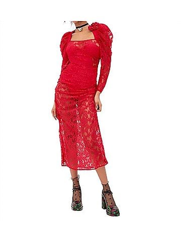 For Love & Lemons Kana Midi Dress in Red (view 2)