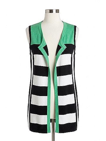 Angel Color Block Stripped Long Vest in Black/Green (view 1)