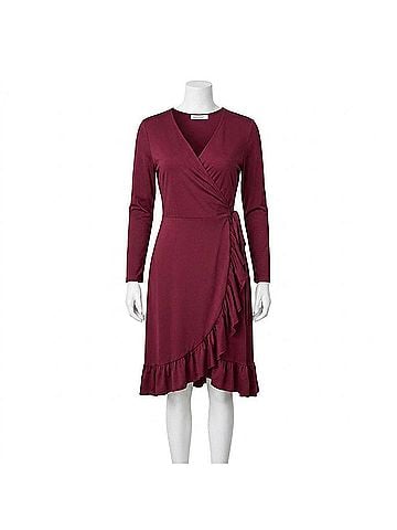 Chris & Carol Women's Ruffle Midi Wrap Dress in Wine (view 1)
