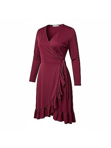 Chris & Carol Women's Ruffle Midi Wrap Dress in Wine (view 2)