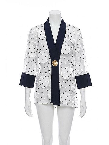 Joseph Ribkoff Polka Dots Sheer Jacket in Vanilla/Midnight Blue (view 1)