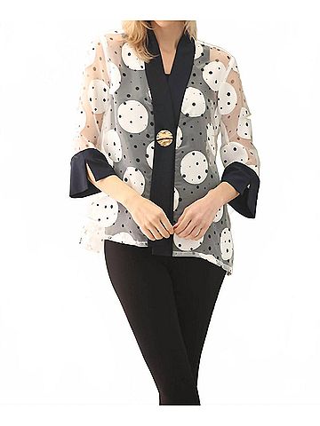 Joseph Ribkoff Polka Dots Sheer Jacket in Vanilla/Midnight Blue (view 2)