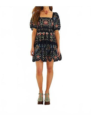 FARM Rio Stitched Garden Mini Dress in Navy Blue (view 2)