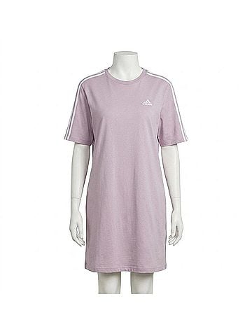 Adidas Women's 3 Stripes Bf T Shirt Dress in Preloved Fig/White (view 1)