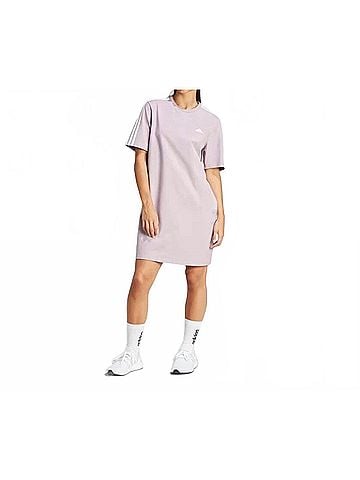 Adidas Women's 3 Stripes Bf T Shirt Dress in Preloved Fig/White (view 2)