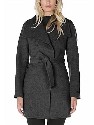 Elie Tahari Wool Wrap Coat With Tie Belt in Deep Charcoal (view 2)