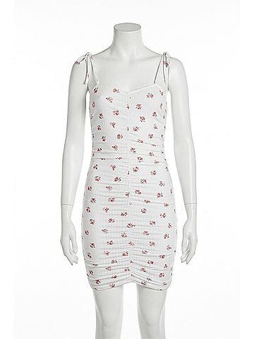 Endless Blu Floral Ruched Stretch-Jersey Mini Dress in Ivory (view 1)