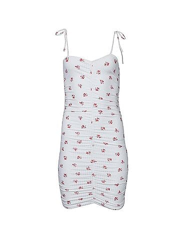 Endless Blu Floral Ruched Stretch-Jersey Mini Dress in Ivory (view 2)