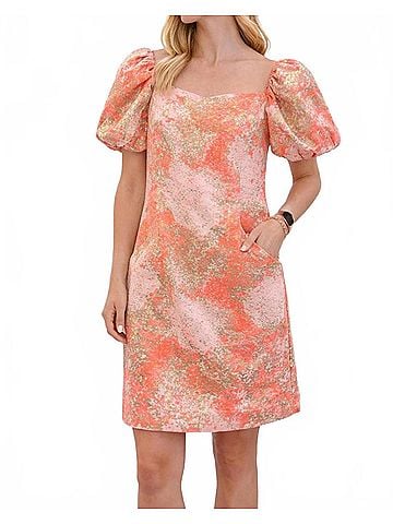 Jade Puff Sleeve Dress in Gold Dust (view 2)