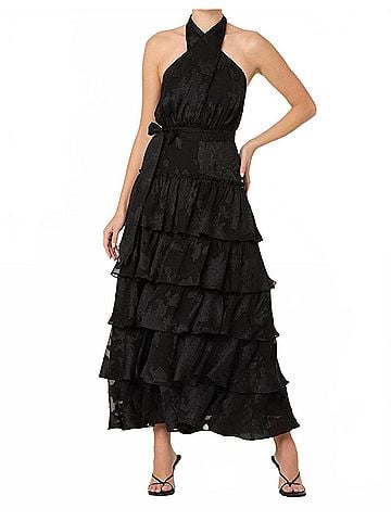 Astr Adamaris Tiered Halter Maxi Dress in Black (view 2)