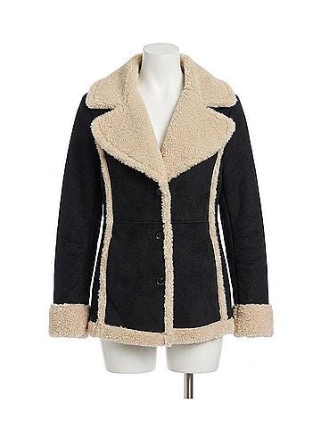 Karen Kane Faith Faux Suede Shearling Jacket in Black And Cream (view 1)