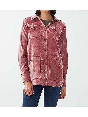 FDJ Long Sleeve Velvet Shacket in Rosewood (view 2)