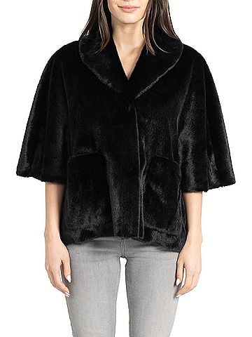 Love Token Peggy Faux Fur Topper Cape Coat in Black (view 2)