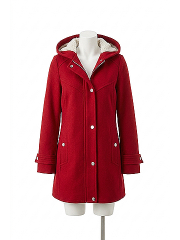 London Fog Zip-Front Sherpa Lined Hood 31" Wool Jacket in Red (view 1)