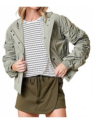 Doe & Rae Cinched Sleeve Parachute Jacket in Moss Green (view 2)