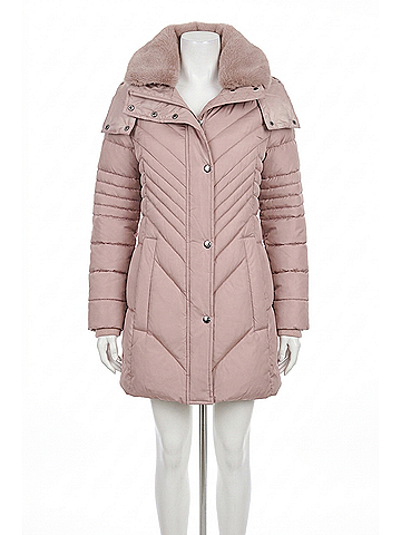 London Fog Zip-Front Hooded Puffer Jacket With Button-Off Fur Collar in Rosewood (view 1)