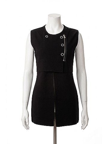 Angel Side Snap &amp; Zip Long Vest in Black (view 1)