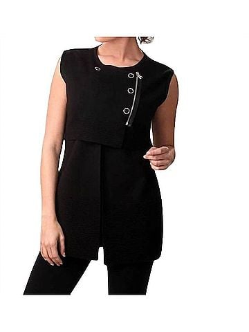 Angel Side Snap &amp; Zip Long Vest in Black (view 2)