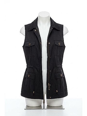 Angel Zip-Up Pocket Anorak Vest in Black (view 1)