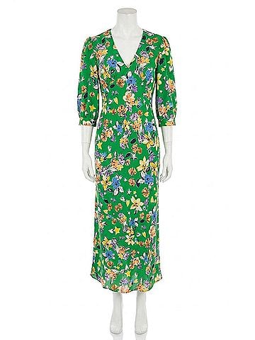 Donna Morgan Floral Print Empire Dress in Green Yellow (view 1)