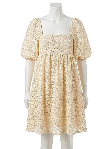 Storia Crochet-Lace Baby Doll Mini Dress in Vanilla (view 1)