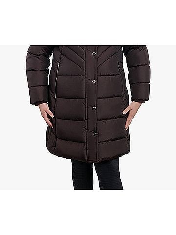 London Fog Plus Size Zip-Front Hooded Heavy Weight Puffer Jacket in Espresso (view 2)