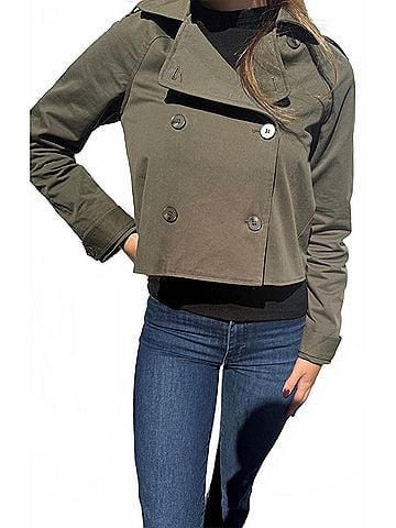 Bobi Crop Trench Coat in Army (view 2)