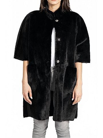Love Token Nia Faux Fur Cape Coat in Black (view 2)