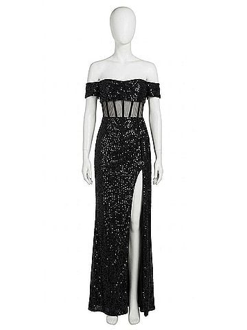 Mac Duggal Women's Illusion Midriff Corset Dress in Black (view 1)